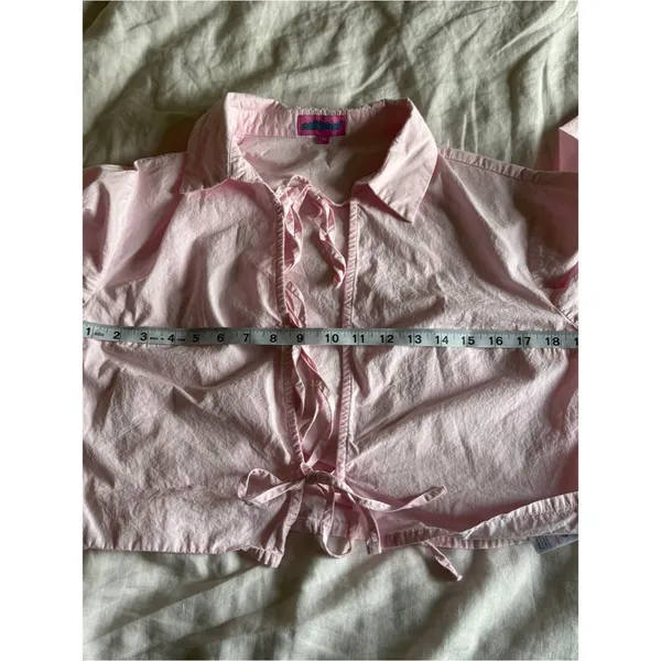 Edikted Melrose Cotton Tie Front Long Sleeve Shirt Baby Pink Size XS - Image 10
