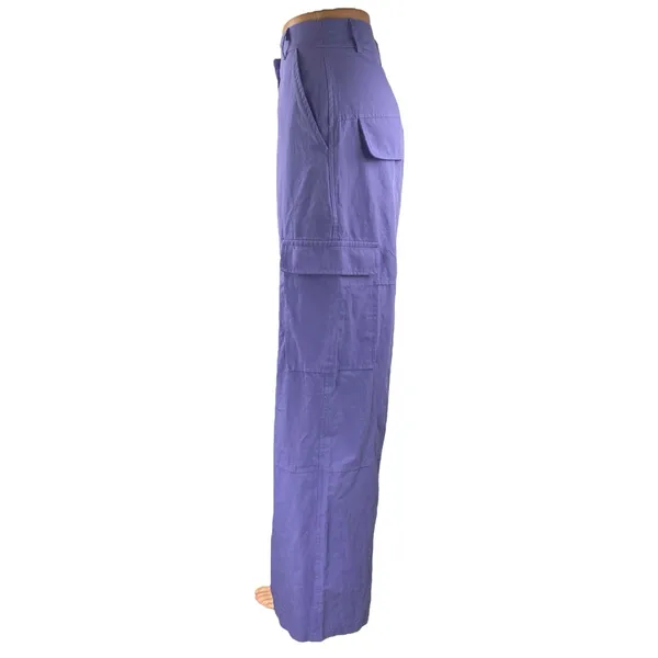 La Chocole Women's Purple High Waisted Wide Leg Trousers Cargo Pants Size 40 - Image 2
