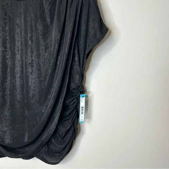 Alice + Olivia‎ Black Shimmery Short Sleeve Draped Ruched Top Size XS NWT - Image 6