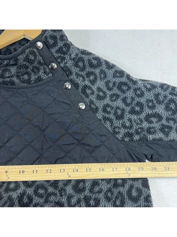 Abercrombie & Fitch Snap-Up Fleece Leopard Print Pullover Asymmetrical Sz Medium - Image 10