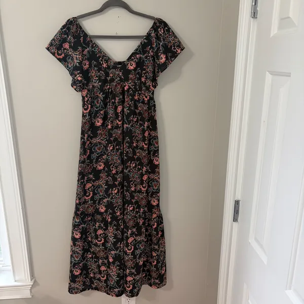 Universal Threads Floral Smocked Tiered Maxi Dress Black Pink Blue Cottagecore XS - Image 2