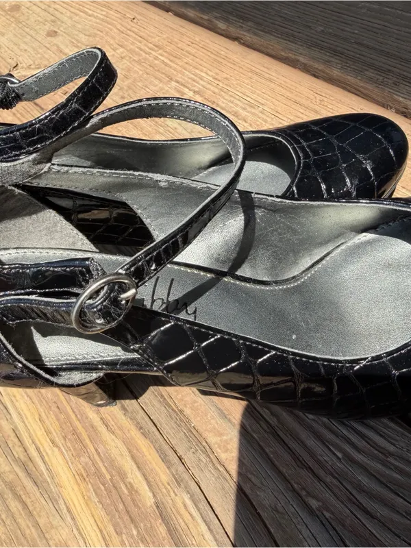 Sam & Libby Black Croc Embossed Mary Jane Pumps Womens 8M Block Heel Shoes - Image 3