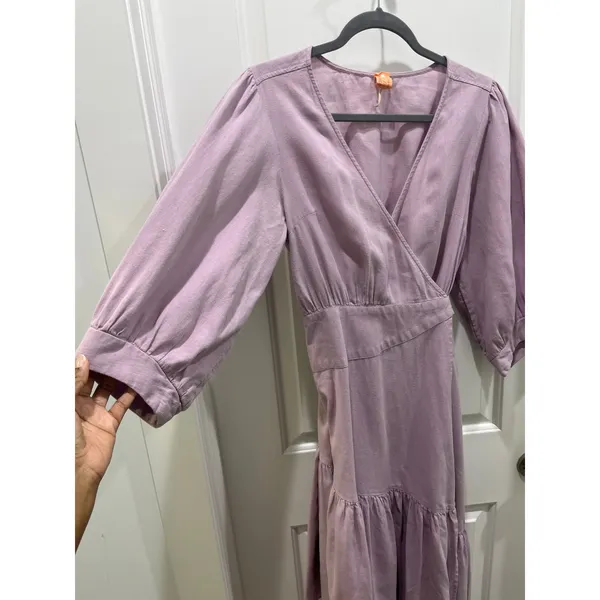 Free People Lilac Cotton & Linen Wrap Dress Sz M - Image 5