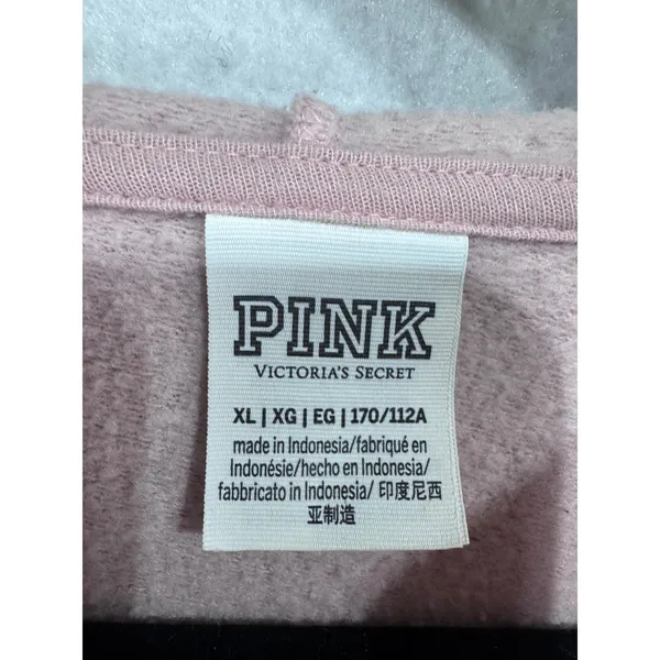 Victoria's Secret PINK‎ XL Gray Pink Hoodie Women Full Zip Silver Logo Fleece - Image 2