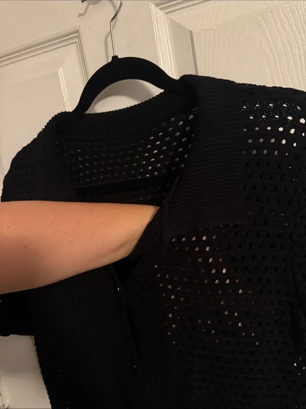 Black Knit Openwork Swim Coverup Button - Image 4