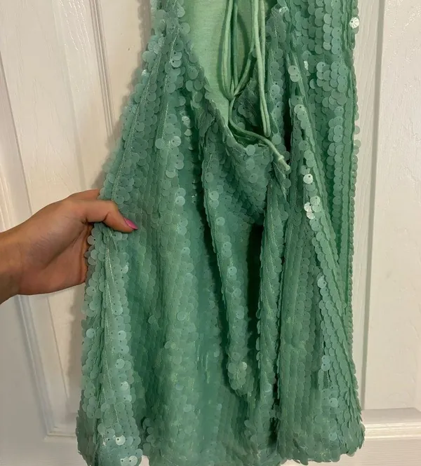 MotelRocks Light Green Sequin Dress Backless - Image 8