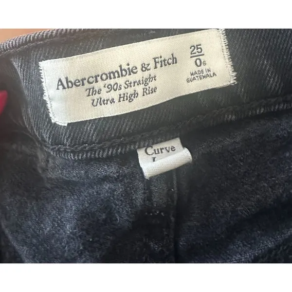 ABERCROMBIE & FITCH 90s Straight Ultra High Rise Black Distressed Jeans Sz 25/0 - Image 2