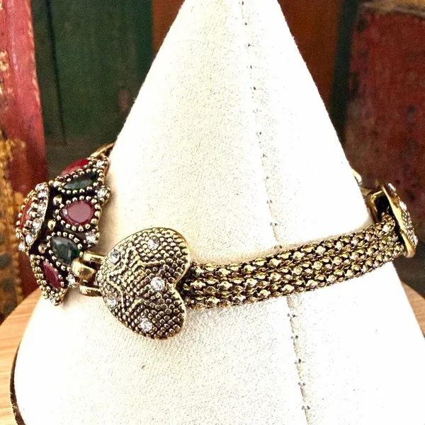 Antiqued Gold Tone Multi Strand Bracelet - Image 5