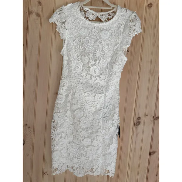 Lulus Romance Language White Backless Lace Dress Open Back Classy Lacey Medium - Image 3