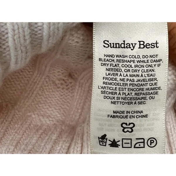 Aritzia Sunday Best Pink Cable Knit Collared Cropped Sweater Prep Merino Wool - Image 6