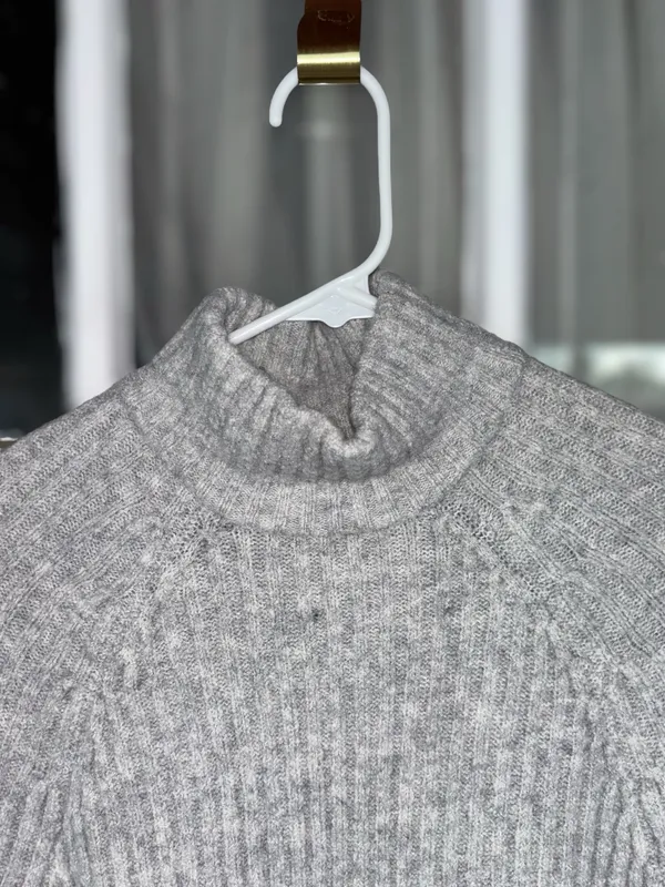 Abercrombie & Fitch Women's Small Oatmeal Wool Blend Mockneck Sweater Dual Zip - Image 6