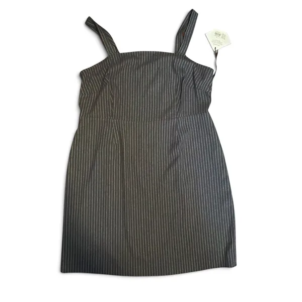 AVA & VIV Gray Pinstripe Square Neck Mini Dress Plus‎ Size 1X Smocked Back NWT - Image 2