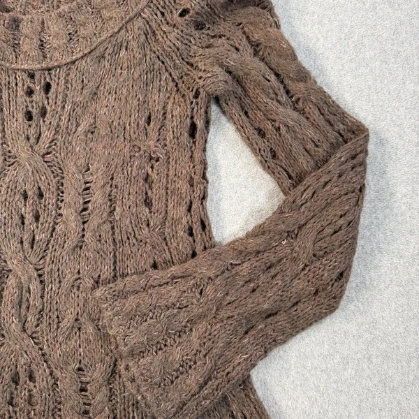 Free People Open Knit Off Shoulder Tunic Sweater Women's Large Brown Long Sleeve - Image 4