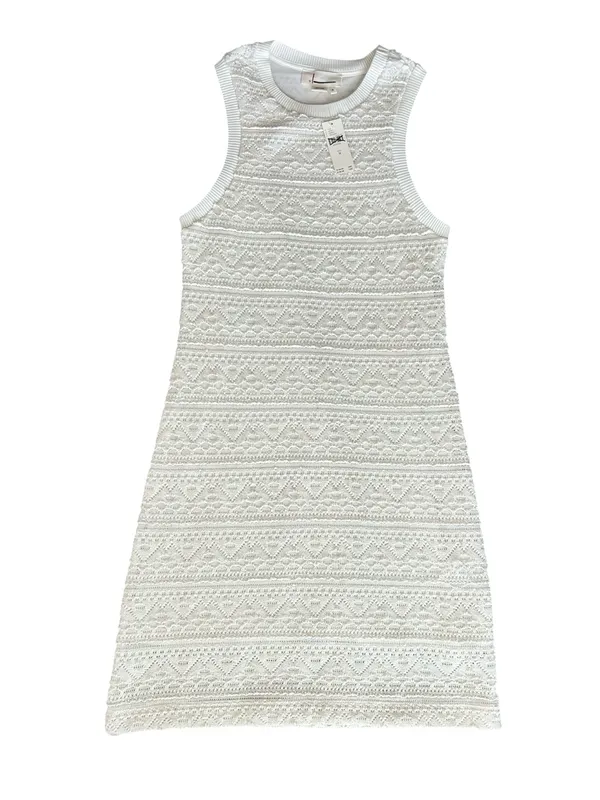 By Anthropologie Textured Knit Crochet Sleeveless Ivory Mini Dress Size M NWT - Image 10