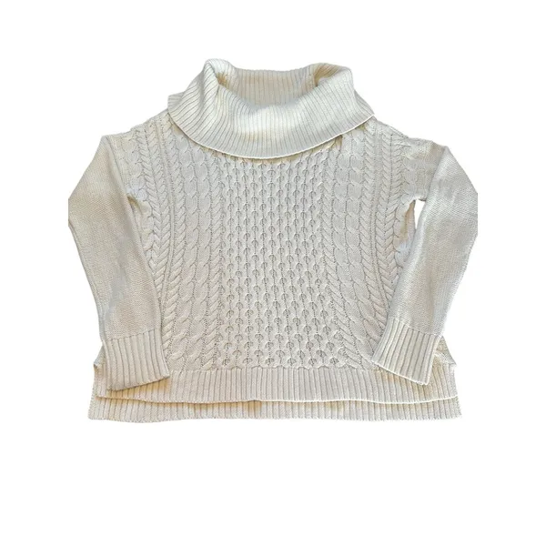 American Eagle Cable Knit Cowl Neck Sweater Cream‎ Ivory Chunky Cozy Size Medium - Image 2