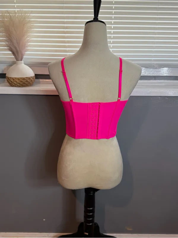 Out From Under Hot Pink Corset Top Small | Barbiecore Lace Trim Bustier Cami - Image 4