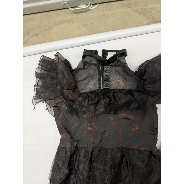 Wednesday Addams Gothic Tiered Maxi Dress Black Sheer Organza Ruffle Gown broken - Image 7
