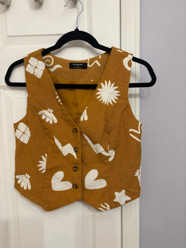 The Workshop Mustard Floral Button Front Vest - Image 2