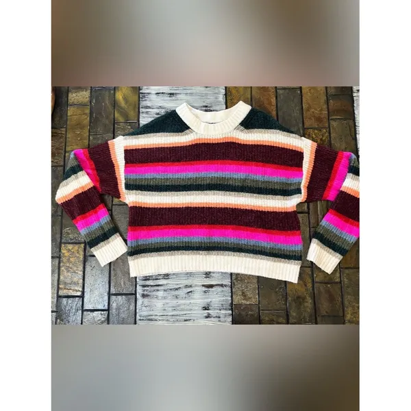 American Eagle Multi Color Striped Crop Sweater Women’s Small Boho Casual Chunky - Image 10