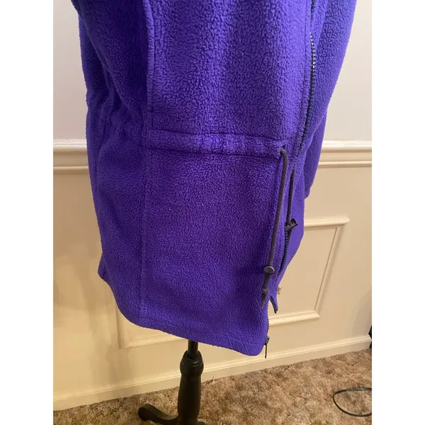 Vintage 90s L.L. Bean Purple Fleece Hooded Parka Jacket Cinch Waist Gorpcore - Image 2