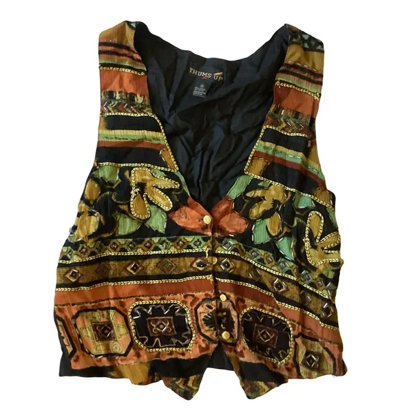 Vintage 80s Thums Up Beaded Vest - Image 3