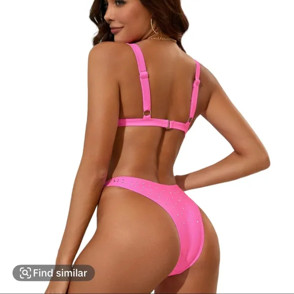 Women's Hot Pink Bikinis with rhinestones no padding no underwire size small - Image 2