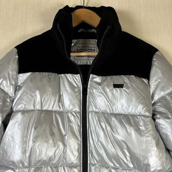 Levi Strauss‎ Co Women's Puffer Jacket Sz XS Silver Color Block Winter Coat - Image 2