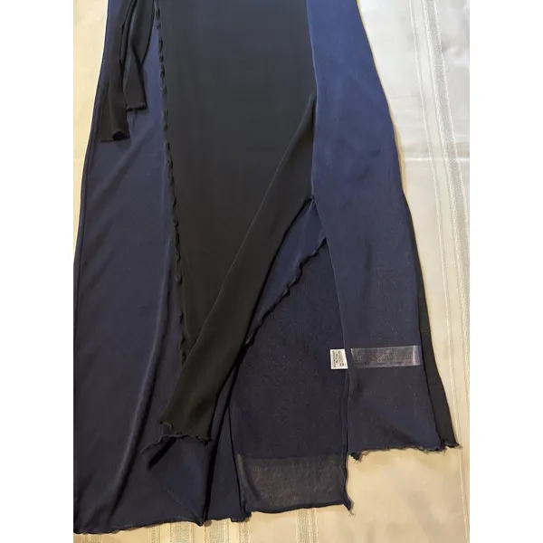Zara Knit Asymmetrical Combination Color Block Midi Dress Black/Navy Blue Sz S - Image 14