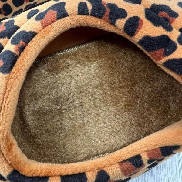 Womens Leopard Print Plush Faux Fur Lined Slip On House Slippers Size 10‎ - Image 4