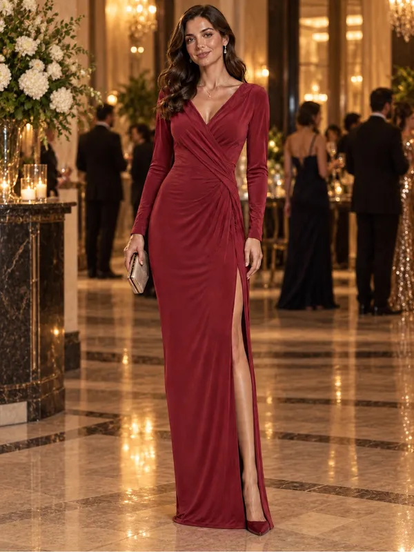Whimsigoth Windsor bodycon knit floor length gown high slit vampire core small - Image 4