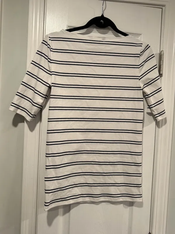 NWOT LRL Ralph Lauren Striped Knit Top Navy White Short Sleeve Stretch Classic - Image 8