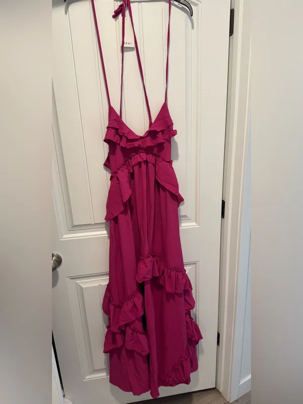 Rosa Clothing Halter Tie Neck Maxi Dress Tiered Billowy Ruffles small New - Image 4