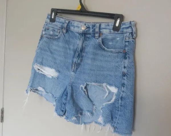 American Eagle Outfitters baggy mom short shorts ripped in light wash blue size 4. - Image 4