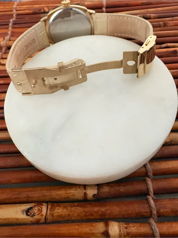 Premier Designs Gold-Tone Case Watch Cream Strap and White Dial Needs Battery - Image 5