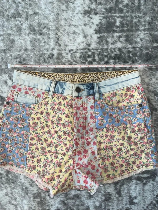 Farm Rio Ultra High-Rise Patchwork Denim Shorts - Image 4