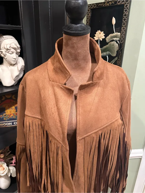 Chartou Brown Faux Suede Fringe Jacket Size Large - Image 2