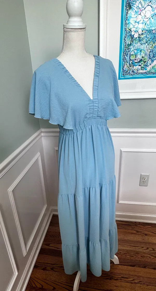 Simplee Apparel Sky Blue Ruffle Maxi Dress Boho Festival - Image 10