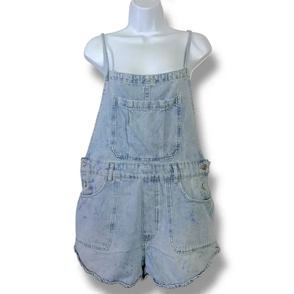 Free People Canyonland Denim Jean Shortalls Medium Distressed Overalls Beach - Image 7