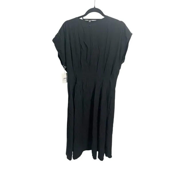 Nordstrom‎ L Midi Dress Black Fit And Flare Short Sleeve V-neck NEW - Image 5