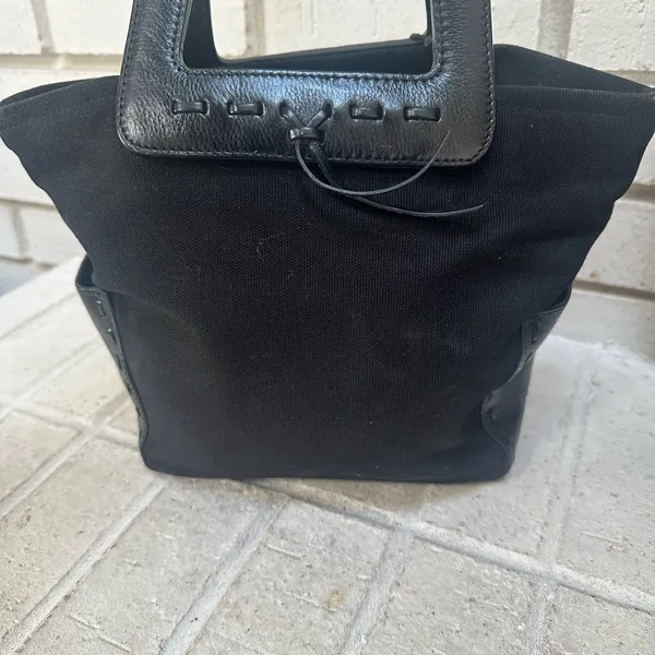 Fossil Black Canvas Leather Trim Satchel Bag Y2K Square Handles Crossbody Key - Image 4