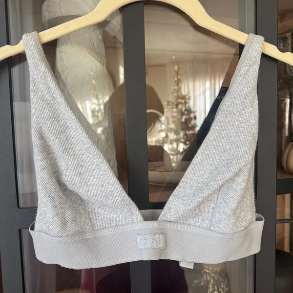 SKIMS bralette cotton ribbed plunge vneck heather gray adjustable - Image 2