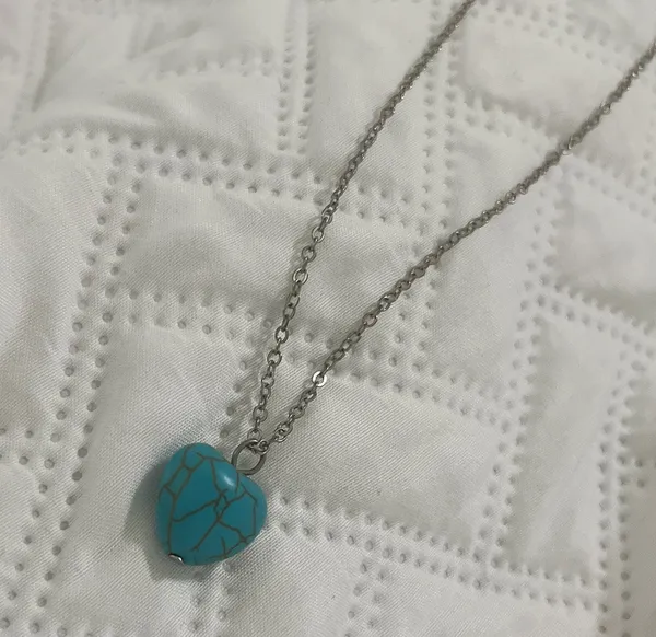 Turquoise Heart Necklace on Silver Chain Blue - Image 5