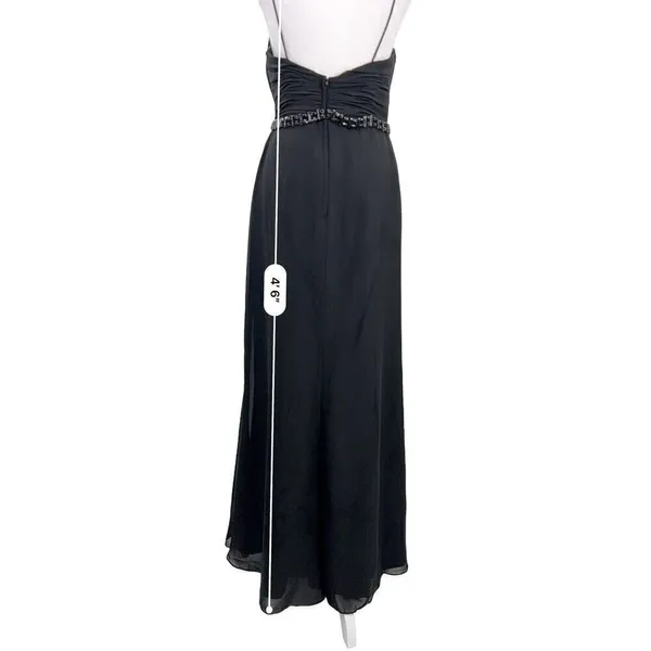 Lillian’s V Neck Faux Wrap Beaded Banding Waist Black Formal Dress Gown Size 6 - Image 7