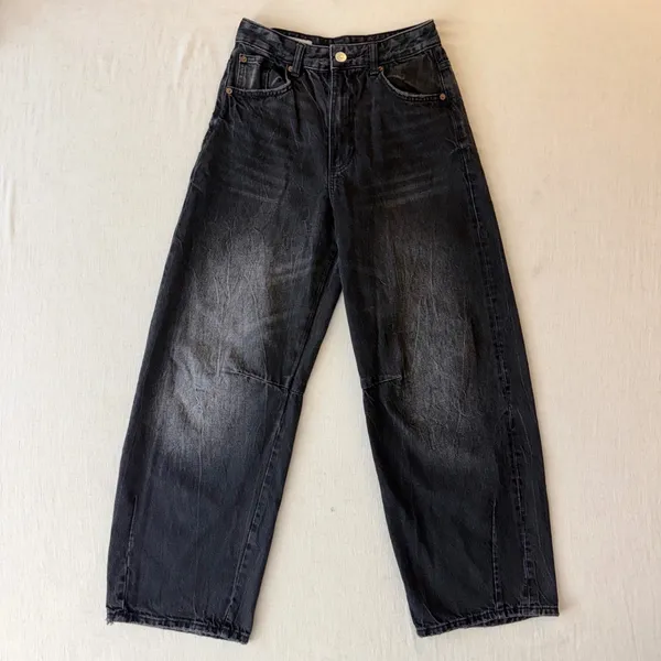 Zara TRF Size 0 Washed Black Barrel Leg Jeans Y2K Skater 100% Cotton - Image 2