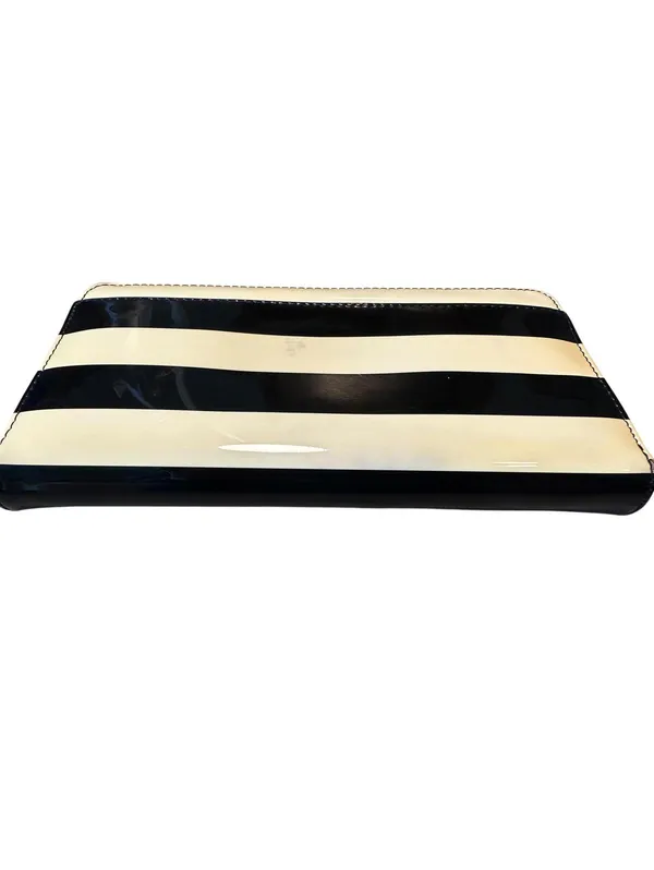 Kate Spade Black and White Striped Patent Leather Wallet - Image 2