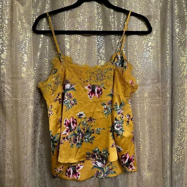 Abercrombie & Fitch Marigold Golden Floral Silky‎ Lace Camisole Top Med - Image 2