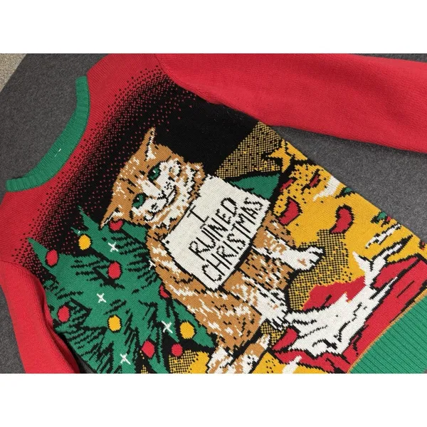 Ugly Christmas Party Orange cat sweater size Small Unisex‎ I Ruined Christmas - Image 4