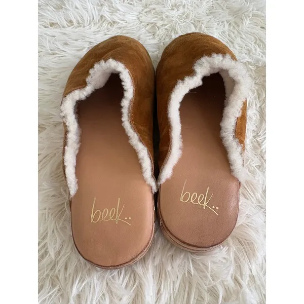 Beek Anthropology Suede‎ Clogs Shearling Lined Wooden Platform Slip On Mules - Image 5
