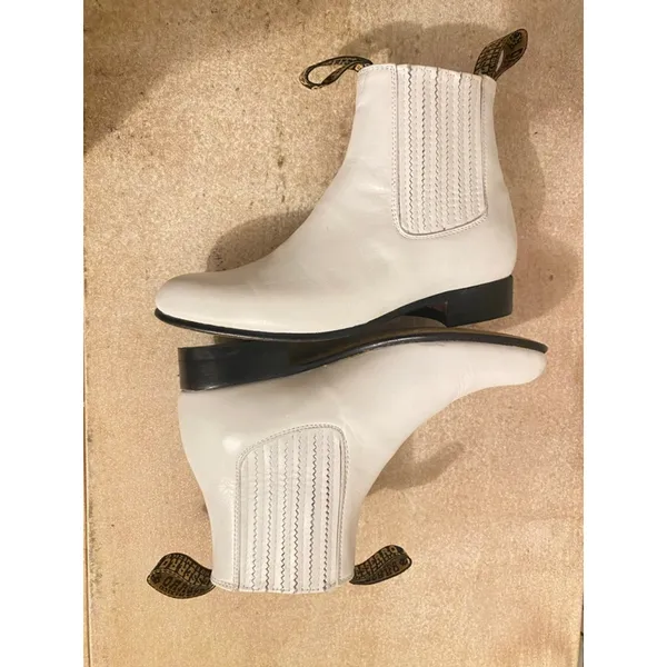 White Leather Chelsea Boots El Besserro 22.5 Boho Western Quiet Luxury‎ Cowgirl - Image 7