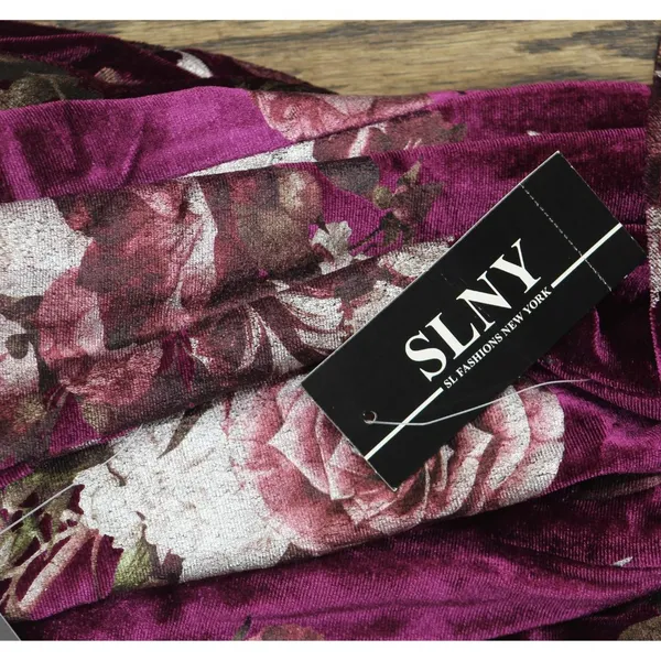 NWT SLNY Embellished Sheath Velvet Floral Print Dress Magenta Purple Multi 14 - Image 5